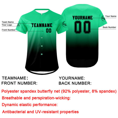 Custom Green Black Baseball Jersey Personalized Gradient Team Uniforms Shirt with Name Number