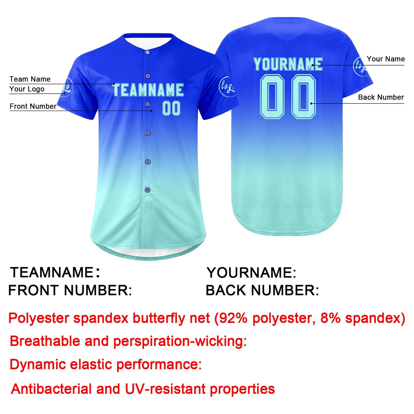 Custom Dark Blue Blue Baseball Jersey Personalized Gradient Team Uniforms Shirt with Name Number