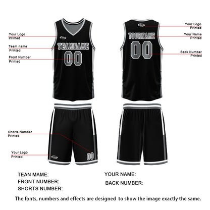 Custom Black Grey Reversible Basketball Suit for Adults and Kids Personalized Jersey