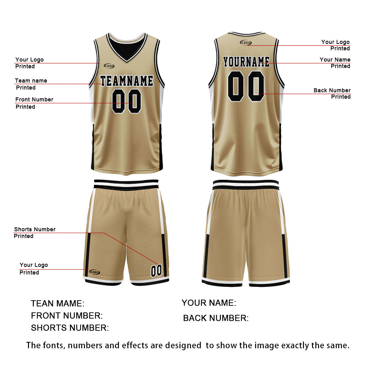 Custom Gold Black Reversible Basketball Suit for Adults and Kids Personalized Jersey