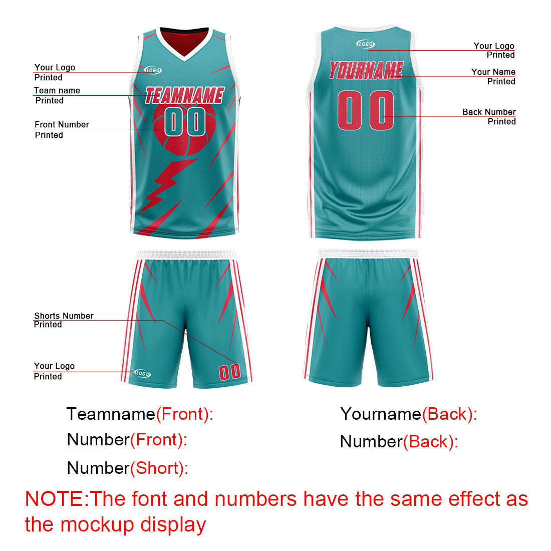 Custom Cyan Red Reversible Basketball Suit for Adults and Kids Personalized Jersey