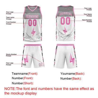 Custom White Grey Pink Basketball Jersey Uniform Suit Printed Your Logo Name Number