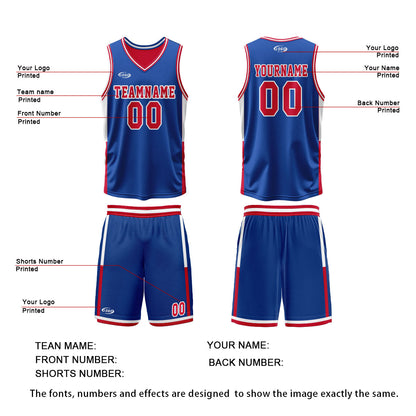 Custom Blue Red Reversible Basketball Suit for Adults and Kids Personalized Jersey