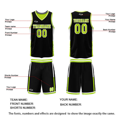Custom Black Neon Green Reversible Basketball Suit for Adults and Kids Personalized Jersey