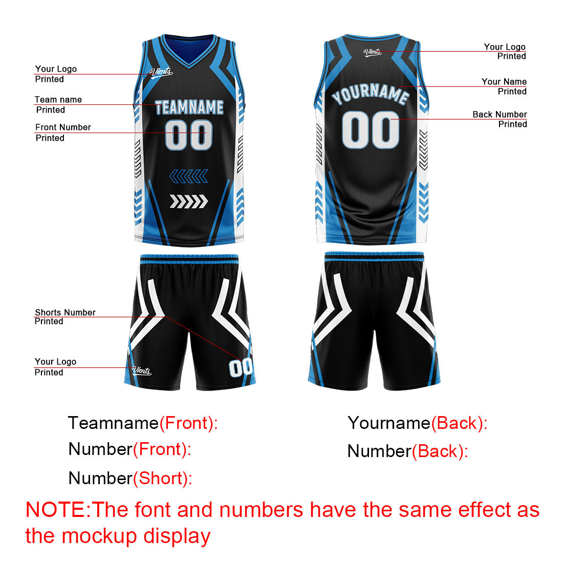 Custom Black Blue Reversible Basketball Suit for Adults and Kids Personalized Jersey
