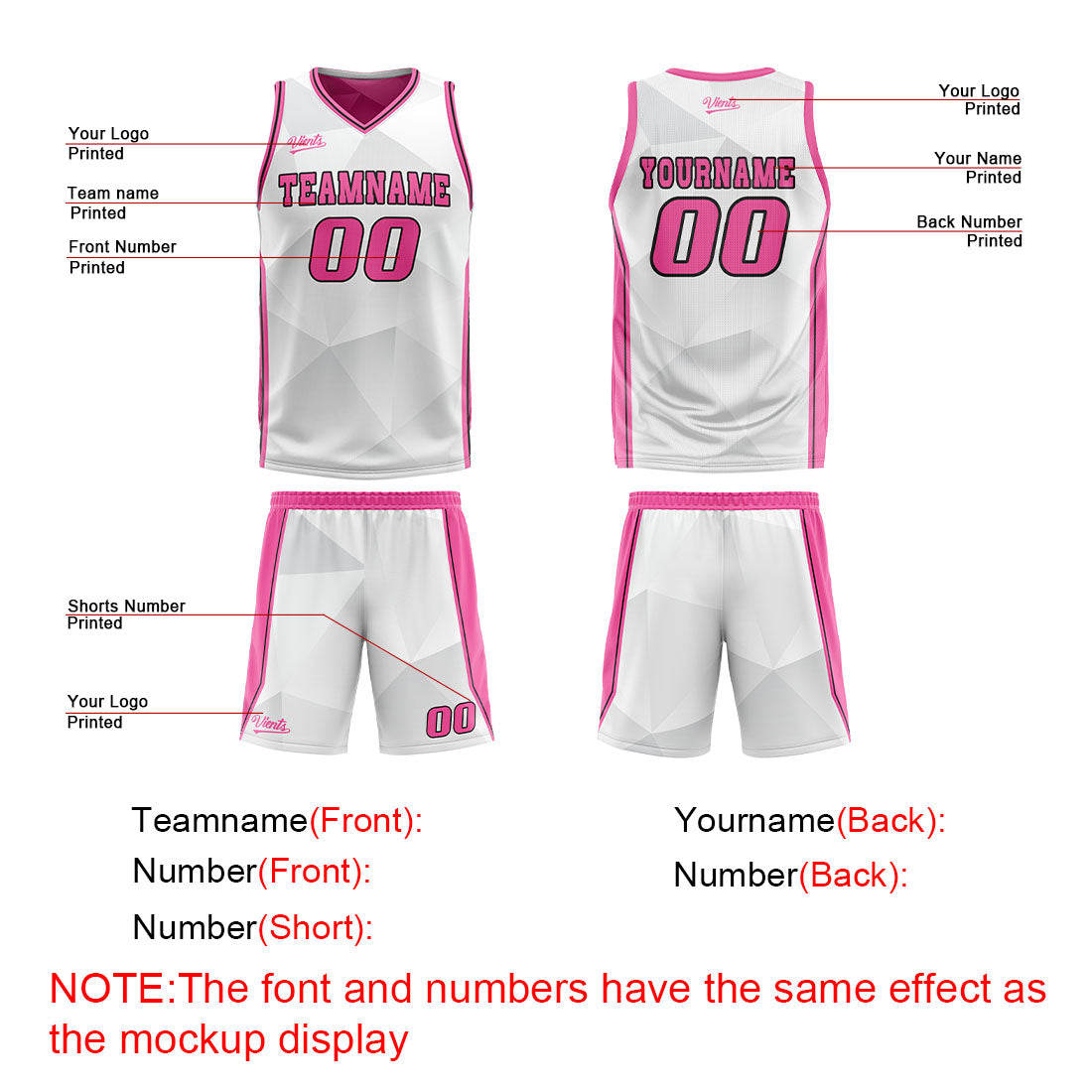 Custom White Pink Reversible Basketball Suit for Adults and Kids Personalized Jersey