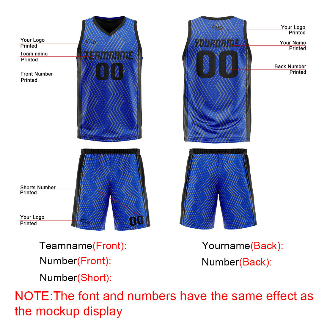 Custom Blue Black Reversible Basketball Suit for Adults and Kids Personalized Jersey