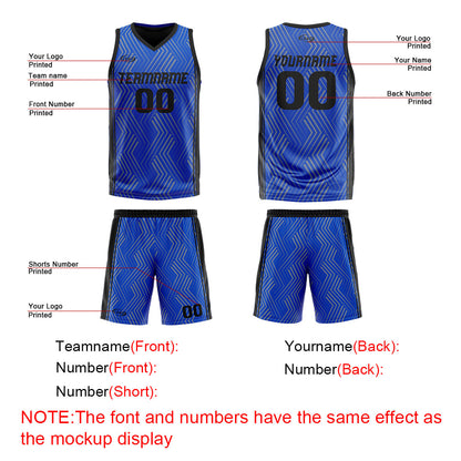Custom Blue Black Reversible Basketball Suit for Adults and Kids Personalized Jersey