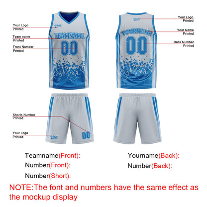 Custom Blue Grey Reversible Basketball Suit for Adults and Kids Personalized Jersey