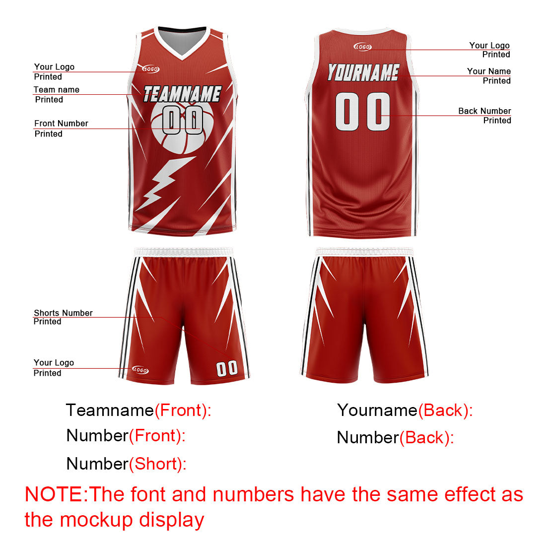 Custom Red White Reversible Basketball Suit for Adults and Kids Personalized Jersey