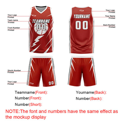 Custom Red White Reversible Basketball Suit for Adults and Kids Personalized Jersey