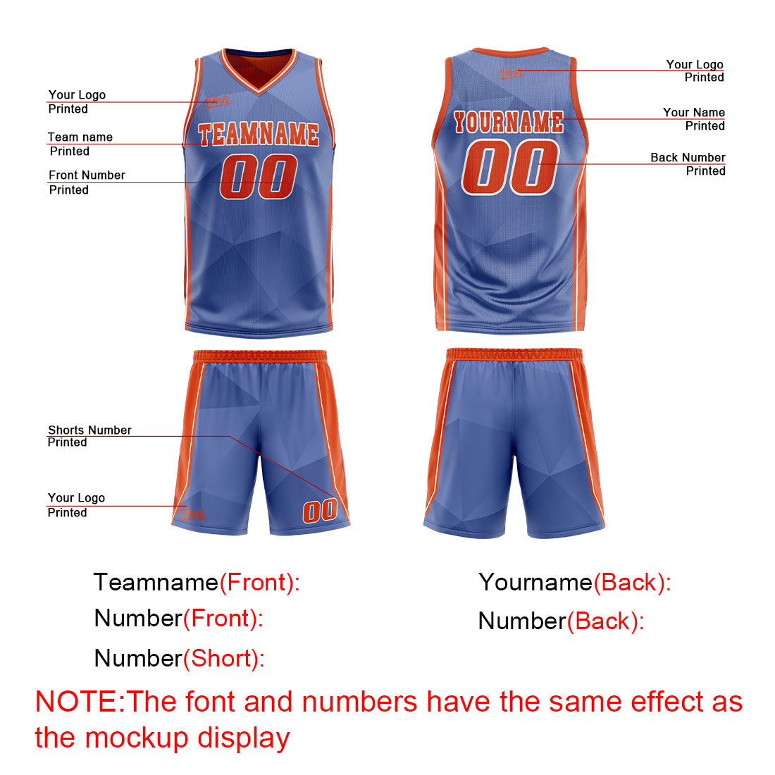 Custom Blue Orange Reversible Basketball Suit for Adults and Kids Personalized Jersey