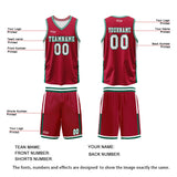Custom Red White Green Reversible Basketball Suit for Adults and Kids Personalized Jersey