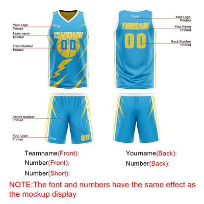 Custom Blue Yellow Reversible Basketball Suit for Adults and Kids Personalized Jersey