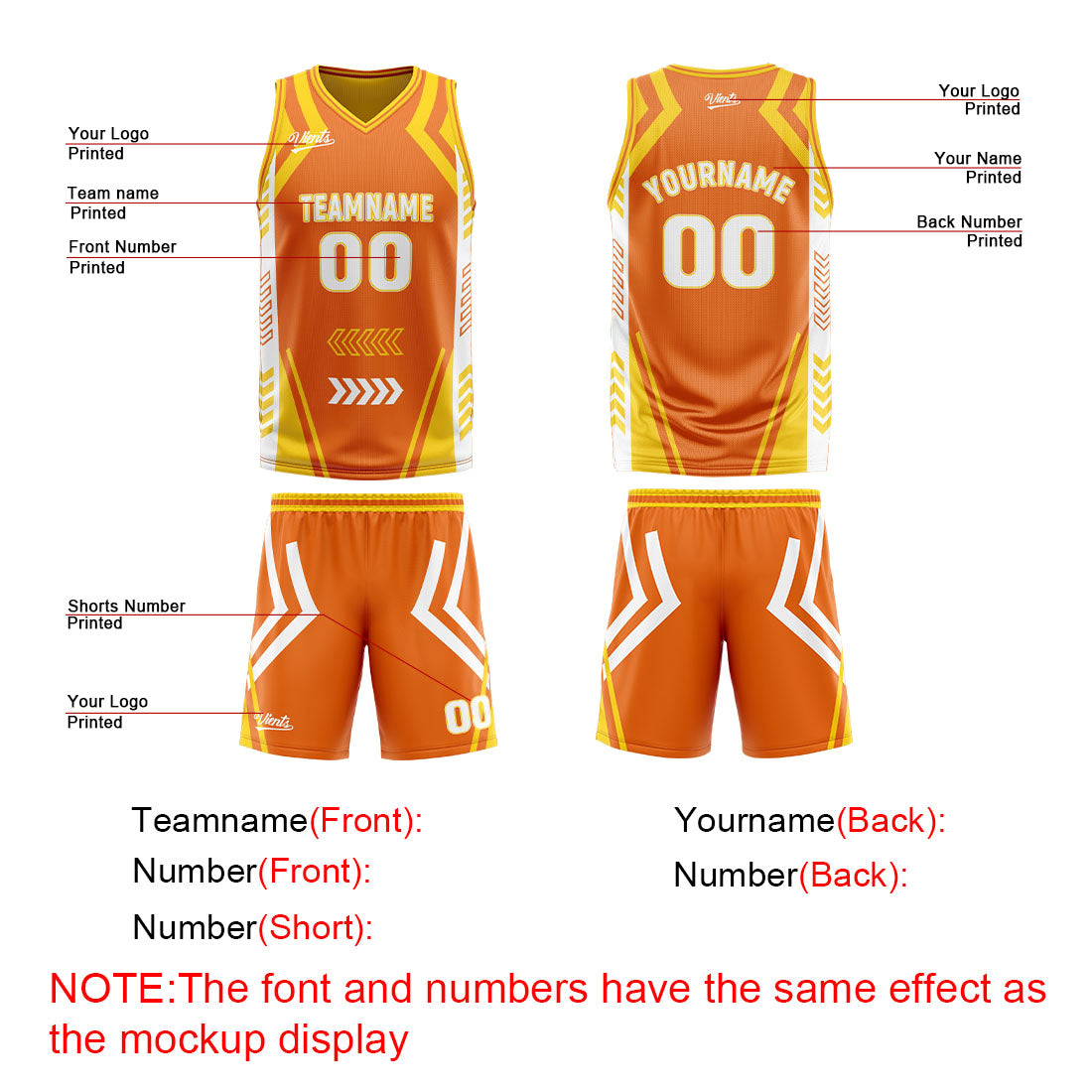 Custom Orange Yellow Reversible Basketball Suit for Adults and Kids Personalized Jersey