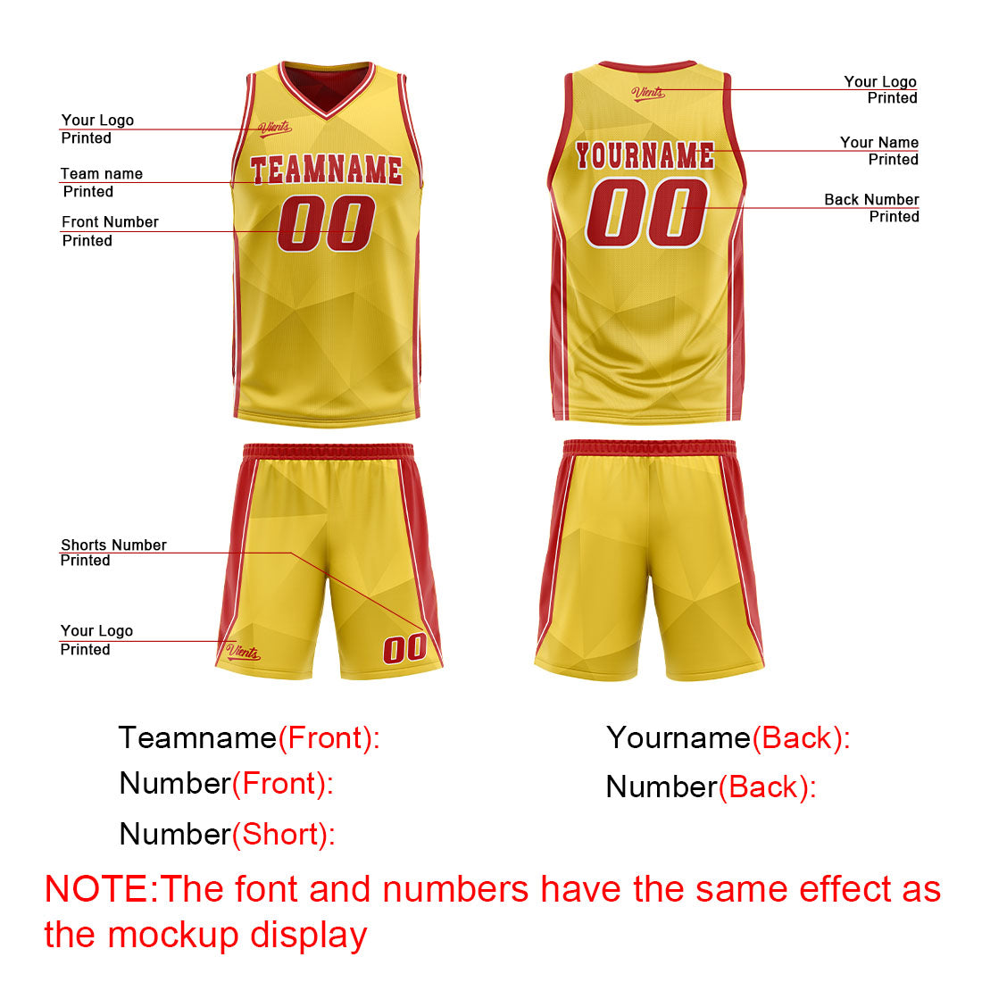 Custom Yellow Red Reversible Basketball Suit for Adults and Kids Personalized Jersey