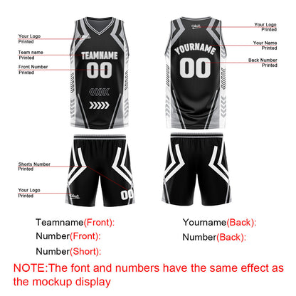 Custom Black Grey Reversible Basketball Suit for Adults and Kids Personalized Jersey