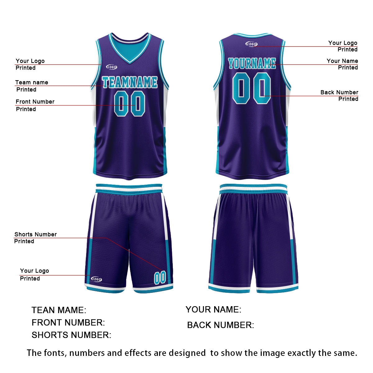 Custom Purple Cyan Reversible Basketball Suit for Adults and Kids Personalized Jersey