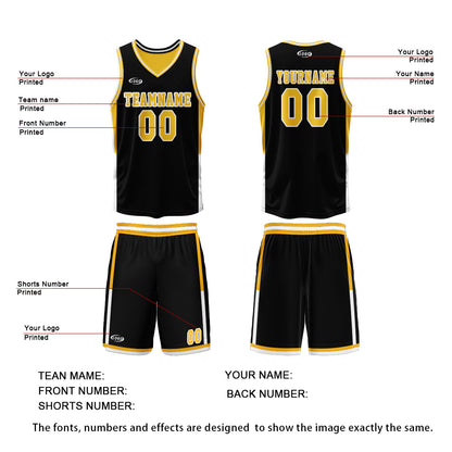 Custom Black Yellow Reversible Basketball Suit for Adults and Kids Personalized Jersey