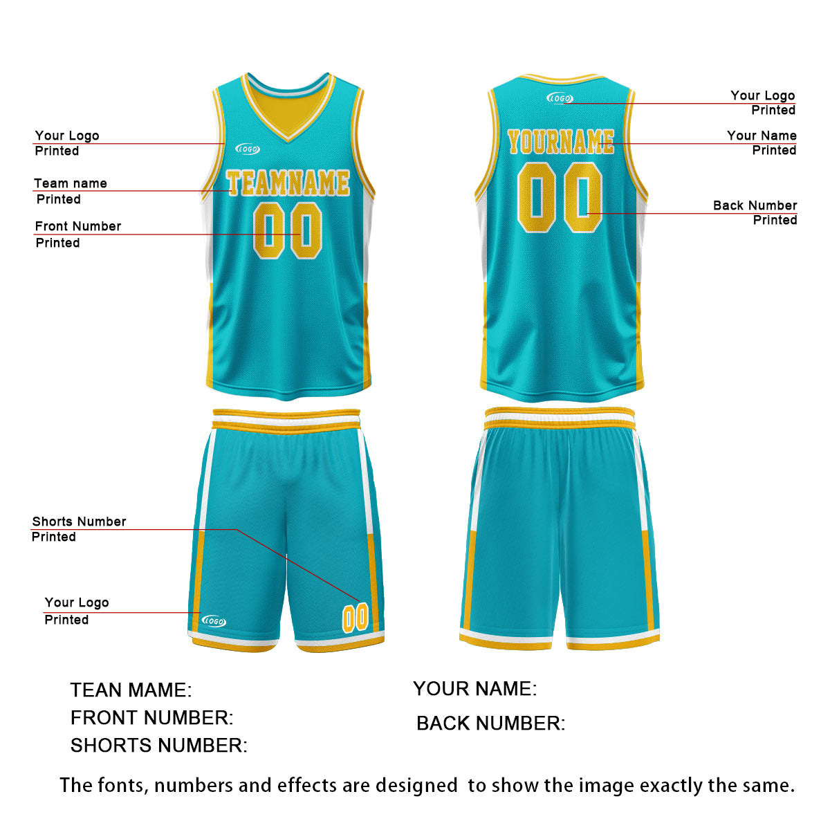 Custom Cyan Yellow Reversible Basketball Suit for Adults and Kids Personalized Jersey