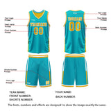 Custom Cyan Yellow Reversible Basketball Suit for Adults and Kids Personalized Jersey