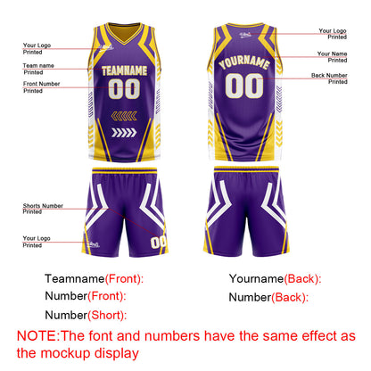 Custom Purple Yellow Reversible Basketball Suit for Adults and Kids Personalized Jersey