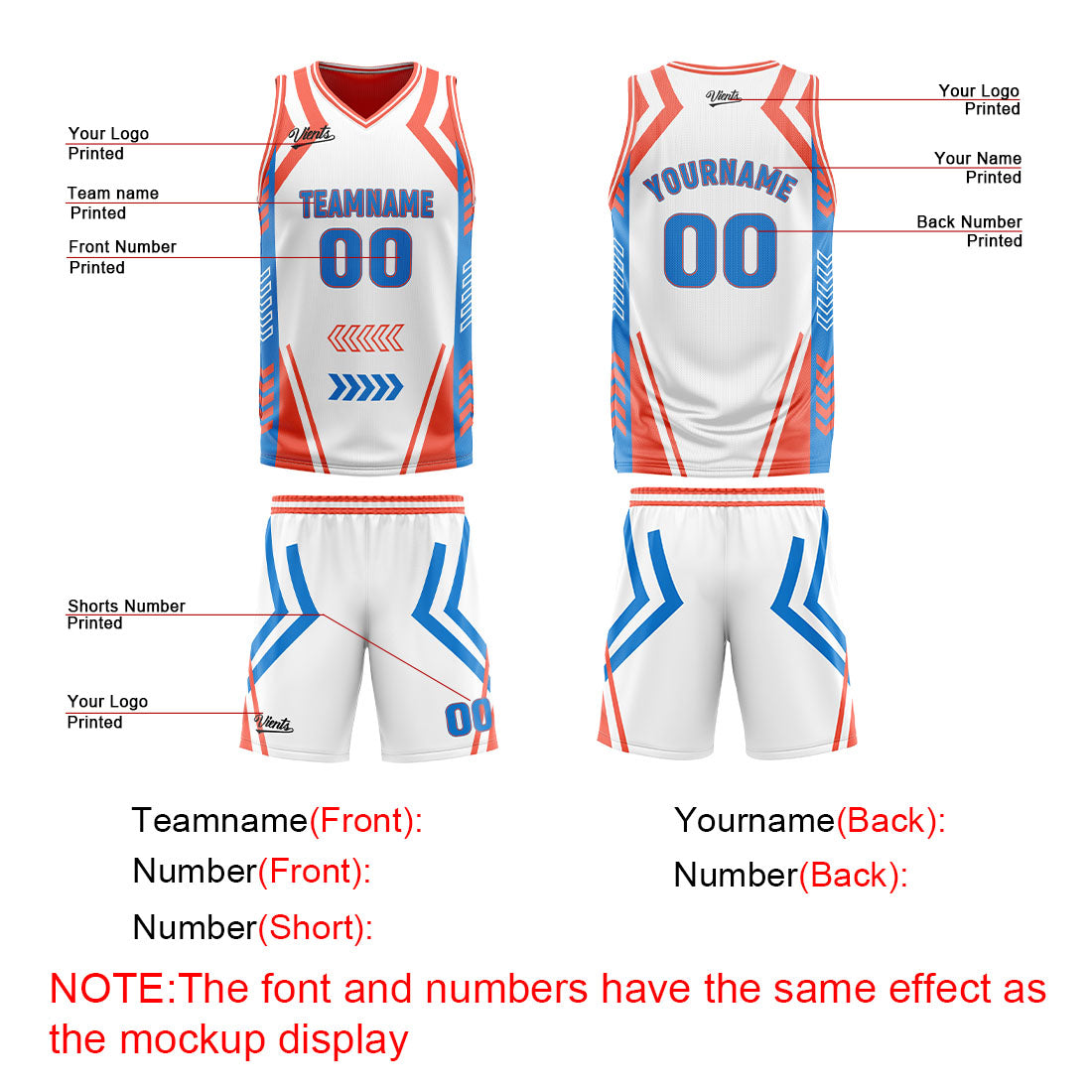 Custom White Orange Blue Reversible Basketball Suit for Adults and Kids Personalized Jersey