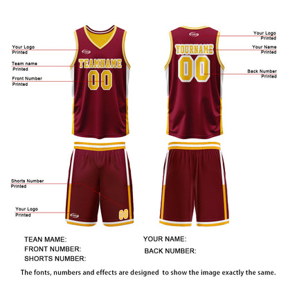 Custom Red Yellow Reversible Basketball Suit for Adults and Kids Personalized Jersey