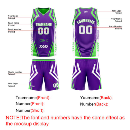 Custom Purple Green Reversible Basketball Suit for Adults and Kids Personalized Jersey
