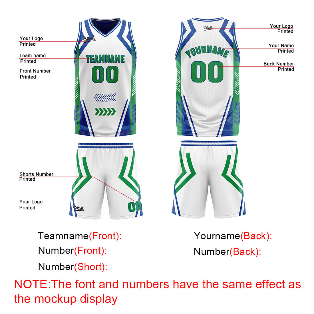 Custom White Blue Green Reversible Basketball Suit for Adults and Kids Personalized Jersey