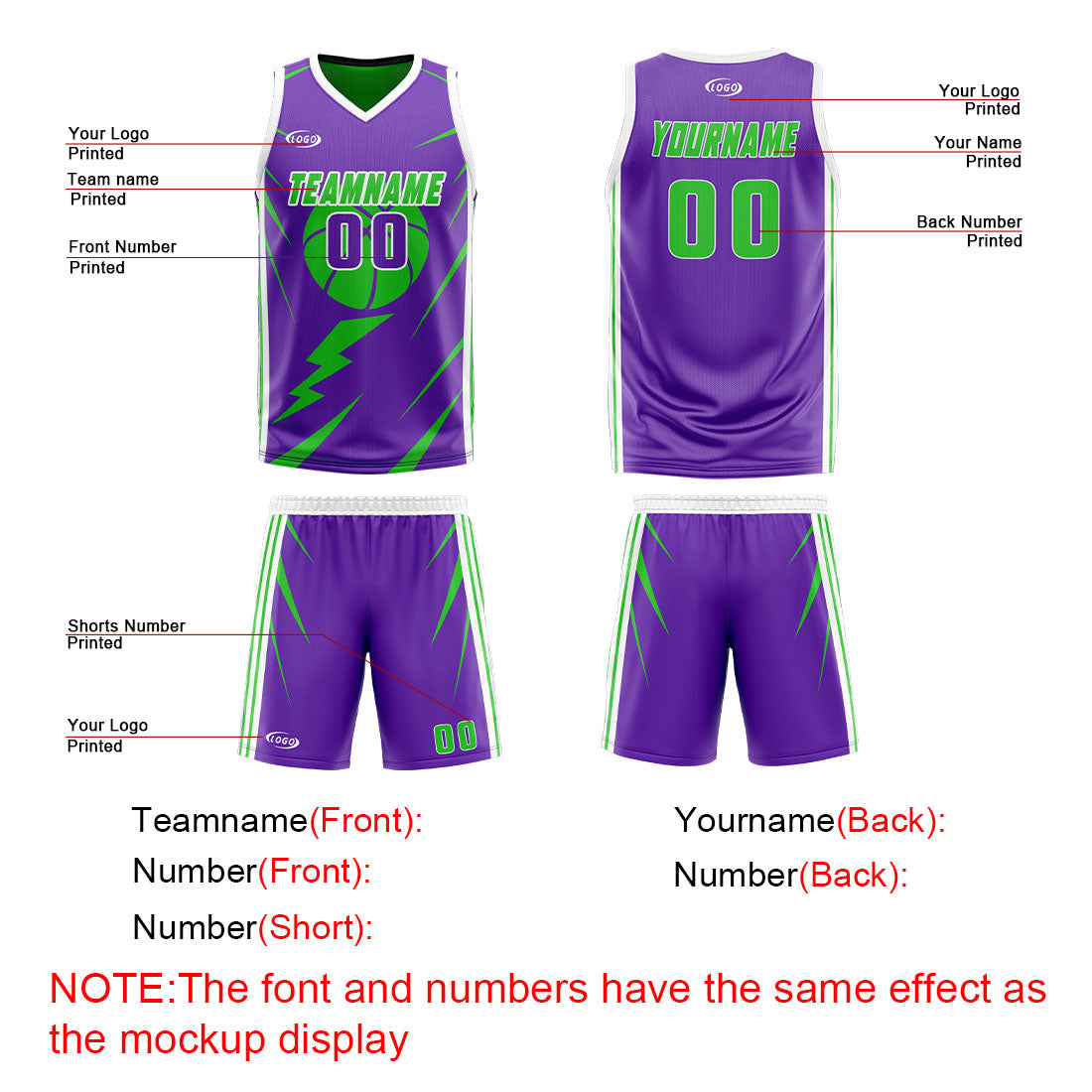 Custom Purple Green Reversible Basketball Suit for Adults and Kids Personalized Jersey