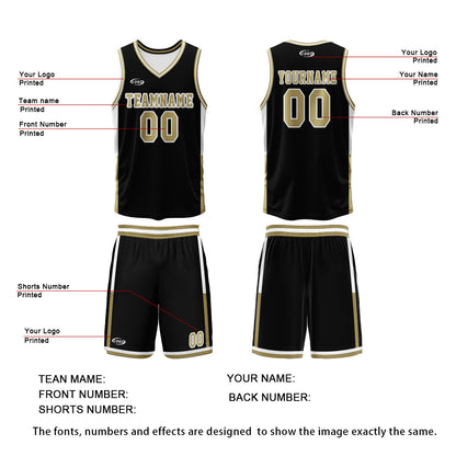 Custom Black White Gold Reversible Basketball Suit for Adults and Kids Personalized Jersey