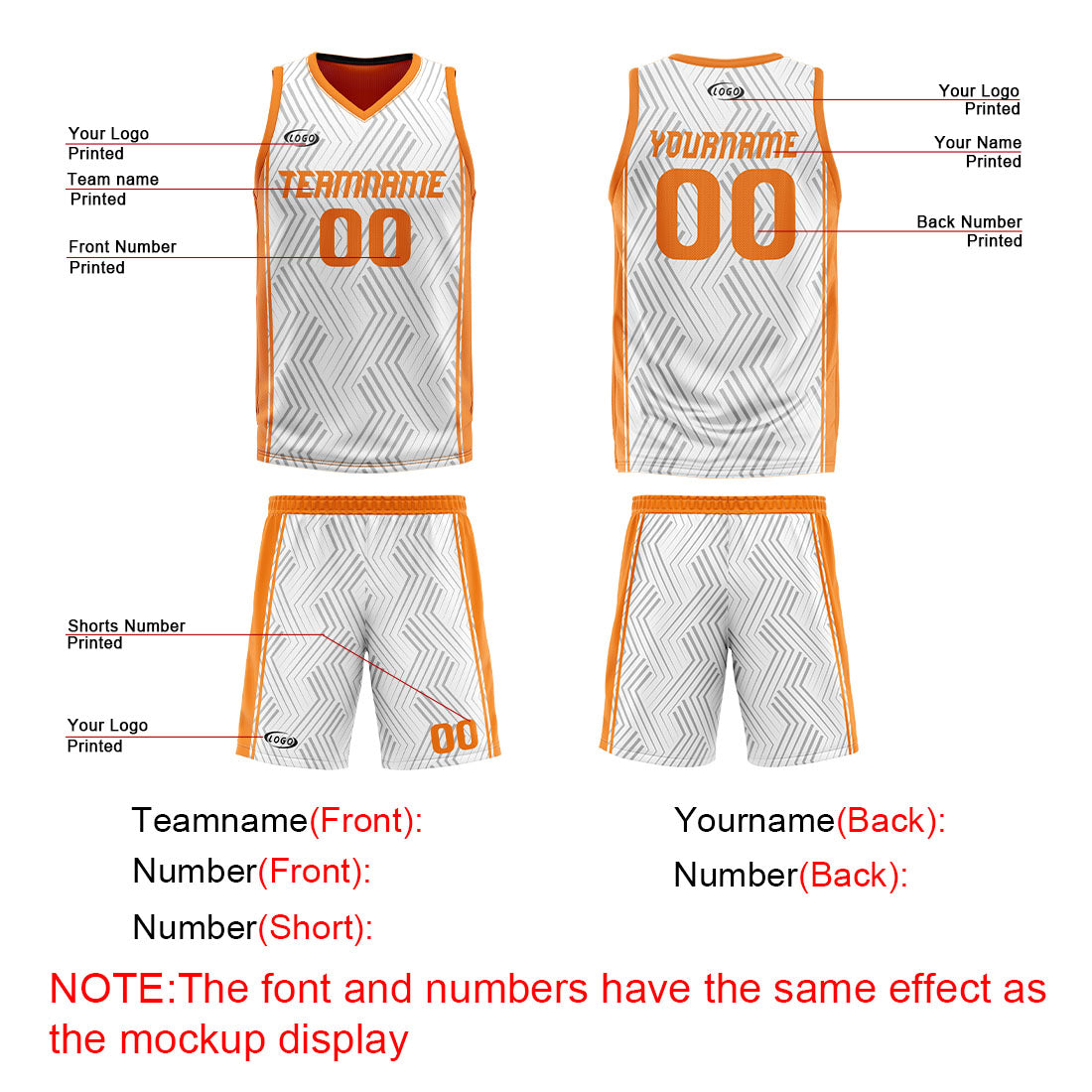 Custom White Orange Reversible Basketball Suit for Adults and Kids Personalized Jersey
