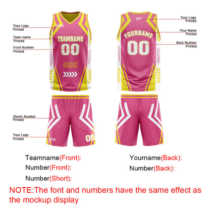 Custom Pink Yellow Reversible Basketball Suit for Adults and Kids Personalized Jersey