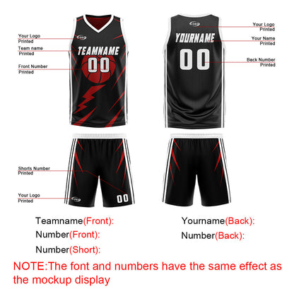 Custom Black Red Reversible Basketball Suit for Adults and Kids Personalized Jersey