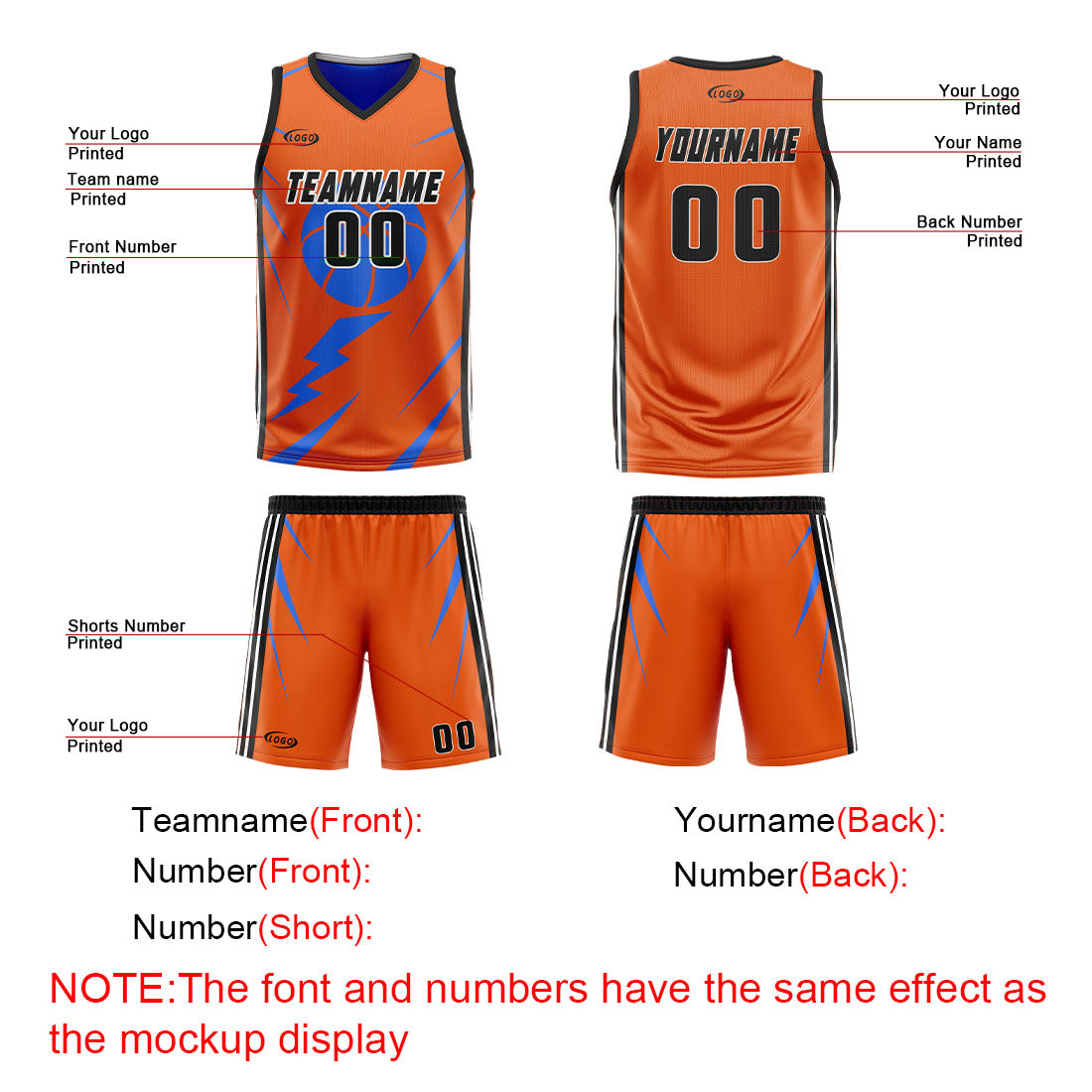 Custom Orange Blue Reversible Basketball Suit for Adults and Kids Personalized Jersey