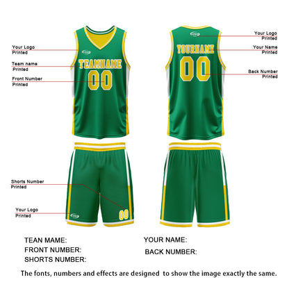 Custom Green Yellow Reversible Basketball Suit for Adults and Kids Personalized Jersey