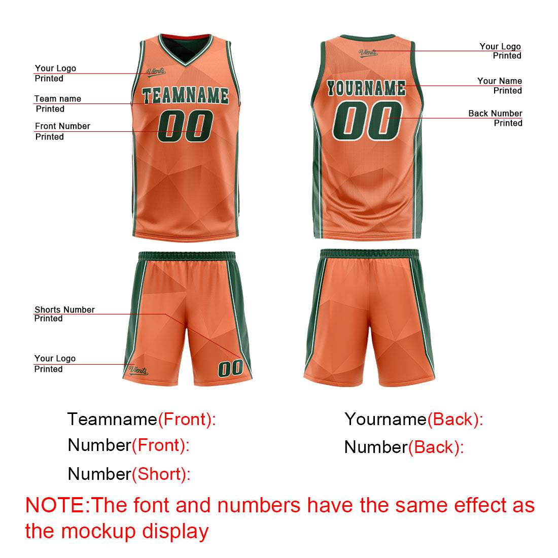 Custom Orange Green Reversible Basketball Suit for Adults and Kids Personalized Jersey