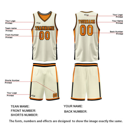 Custom Cream Orange Reversible Basketball Suit for Adults and Kids Personalized Jersey
