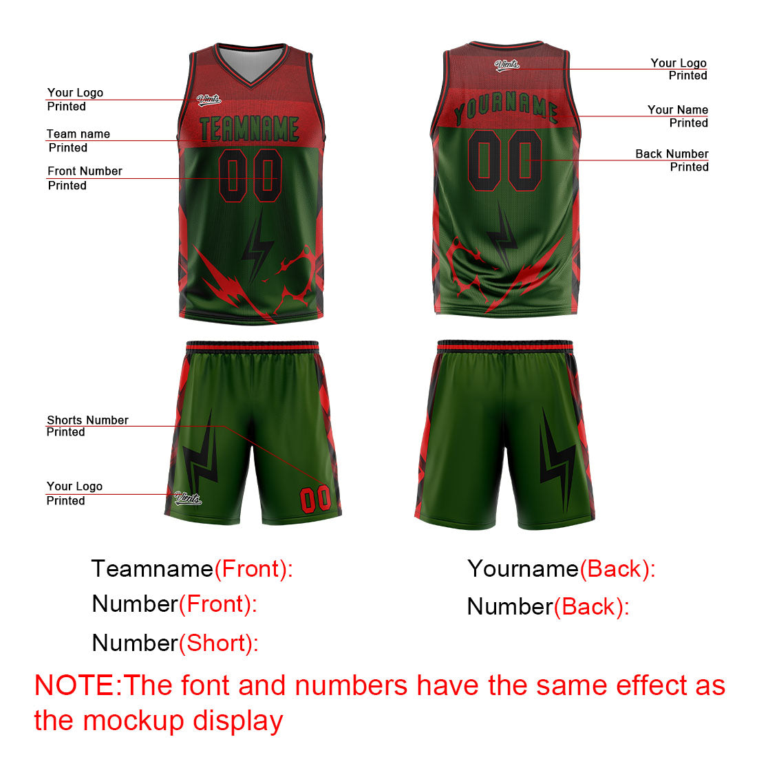 Custom Green Red Basketball Jersey Uniform Suit Printed Your Logo Name Number