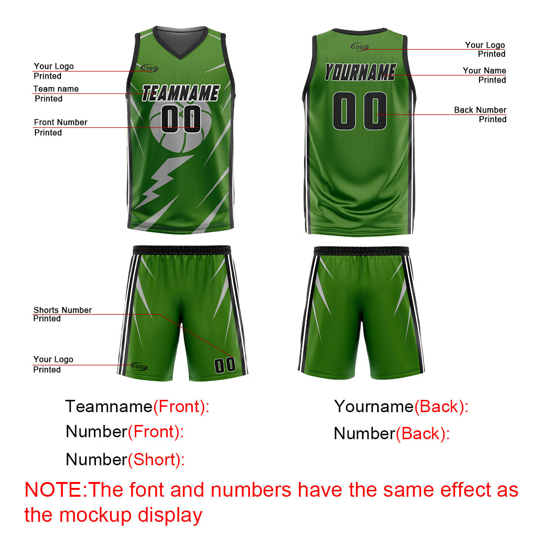 Custom Green Grey Reversible Basketball Suit for Adults and Kids Personalized Jersey