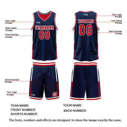 Custom Navy Red Reversible Basketball Suit for Adults and Kids Personalized Jersey