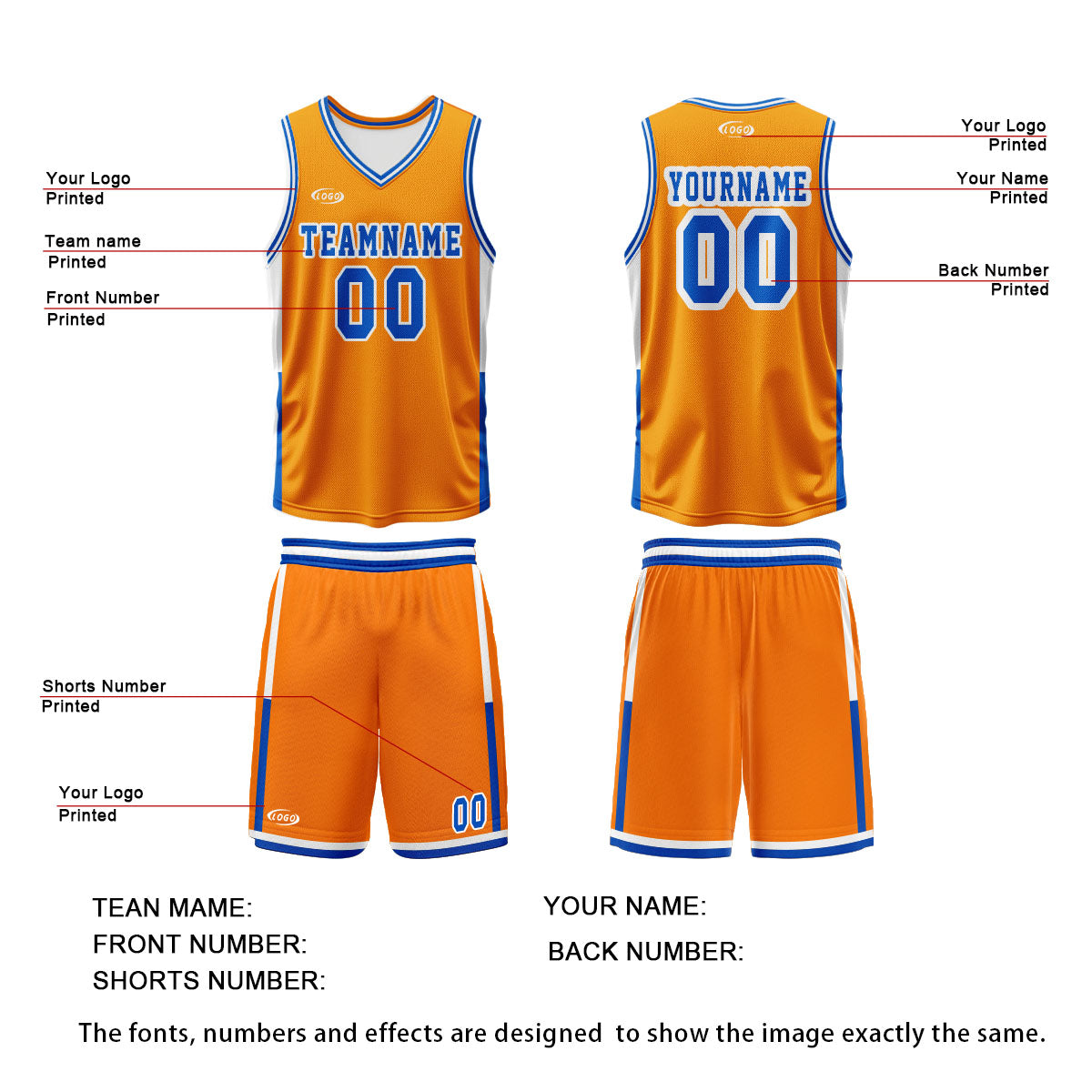 Custom Orange White Blue Reversible Basketball Suit for Adults and Kids Personalized Jersey