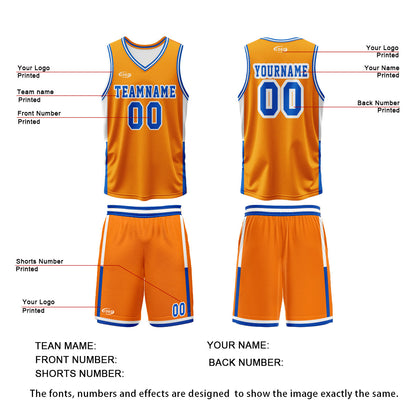 Custom Orange White Blue Reversible Basketball Suit for Adults and Kids Personalized Jersey