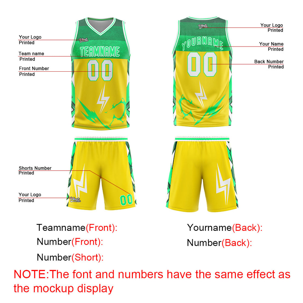 Custom Yellow Green Basketball Jersey Uniform Suit Printed Your Logo Name Number