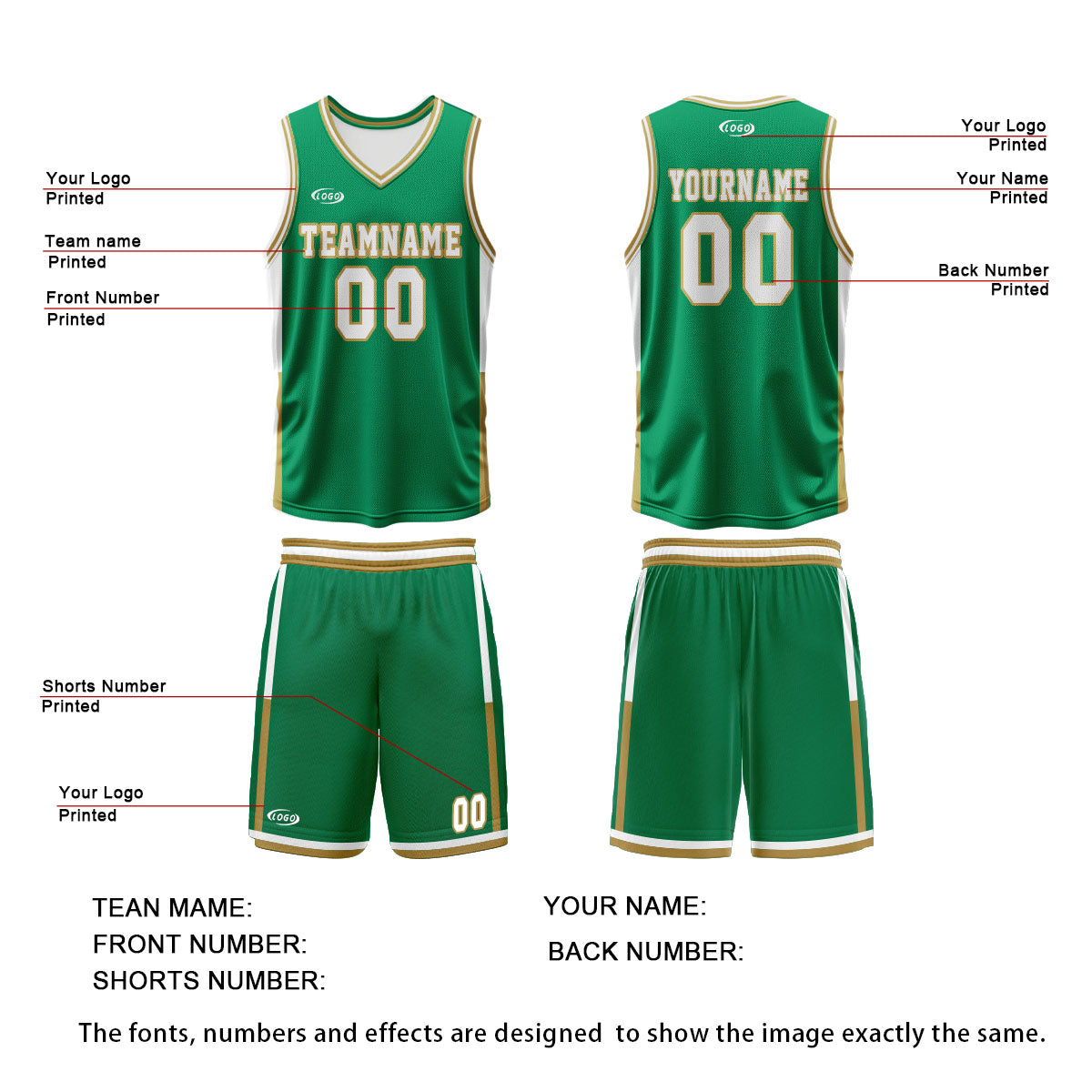 Custom Green White Reversible Basketball Suit for Adults and Kids Personalized Jersey