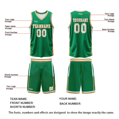 Custom Green White Reversible Basketball Suit for Adults and Kids Personalized Jersey