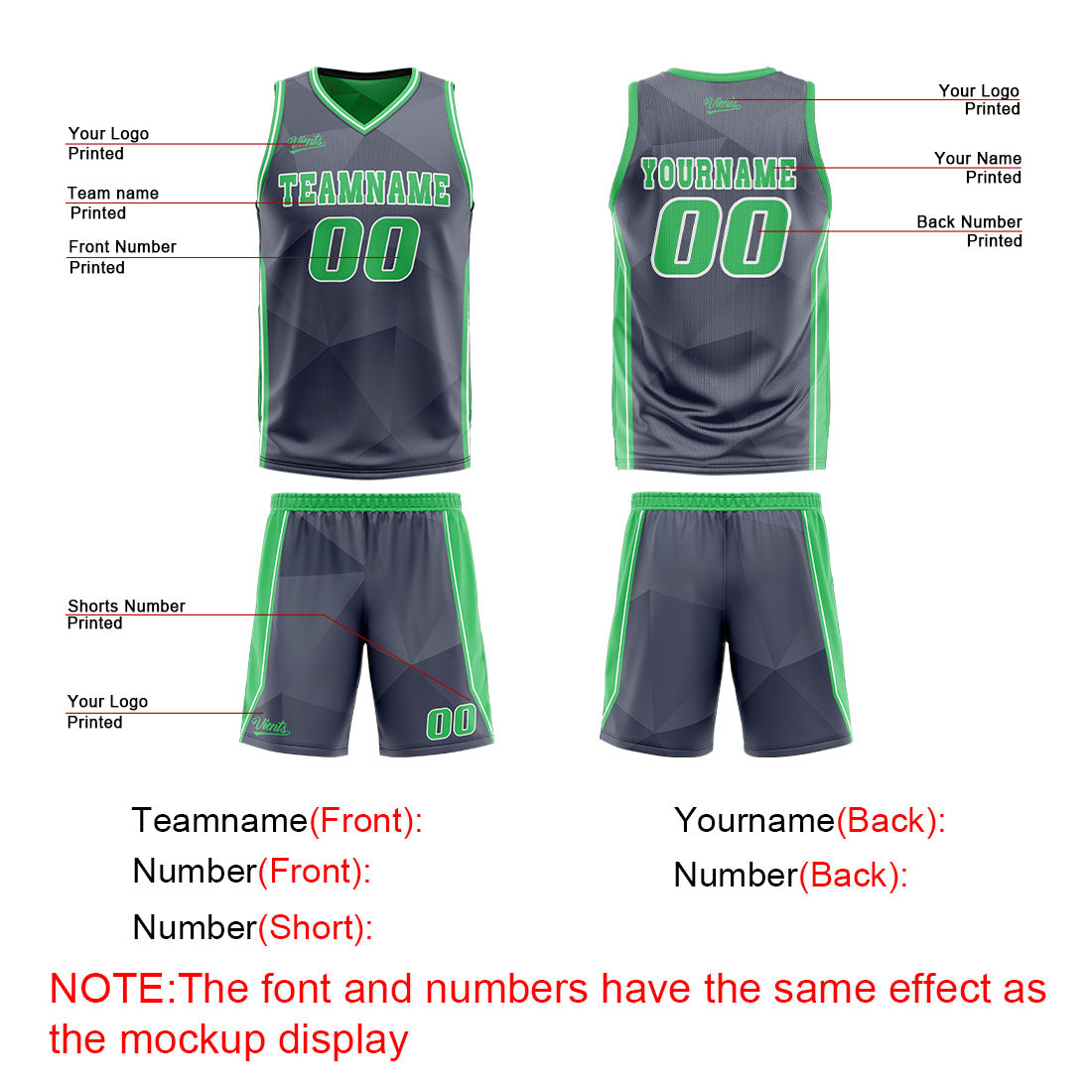 Custom Navy Green Reversible Basketball Suit for Adults and Kids Personalized Jersey