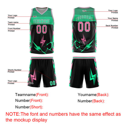 Custom Black Green Pink Basketball Jersey Uniform Suit Printed Your Logo Name Number