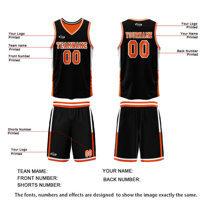 Custom Black Orange Reversible Basketball Suit for Adults and Kids Personalized Jersey